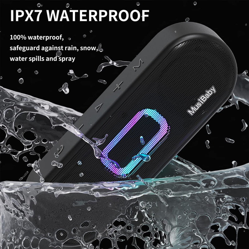 [Australia - AusPower] - Bluetooth Speaker,MusiBaby M33 Speaker,IPX7 Waterproof Bluetooth Speaker,Wireless Speaker,24W Power,Stereo Dynamic Sound,Extra Bass,24HRs Playtime for Indoor/Outdoor-Blk 