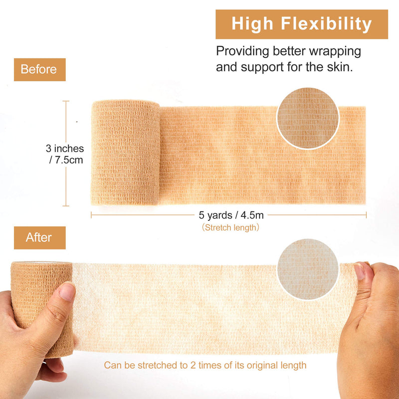 [Australia - AusPower] - 12 Rolls Self Adhesive Bandage Wrap, 3 inches X 5 Yards, Cohesive Tape Vet Wrap for First Aid, Sports, Wrist and Ankle (Beige, 3 inch) Beige 