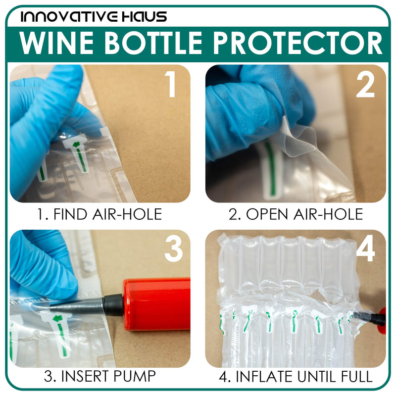 [Australia - AusPower] - Innovative Haus Pack of 25 Wine Bottle Protector Bag with Free Pump. Inflatable Air Columns Cushioning Safe Transportation of Glass Bottles While Traveling on Airplane. Premium Packaging Materials 