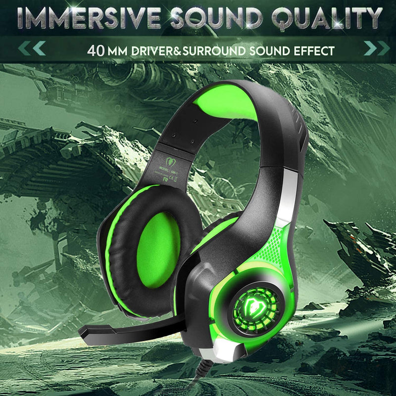 [Australia - AusPower] - BlueFire 3.5mm PS4 Gaming Headset Headphone with Microphone and LED Light Compatible with Playstation 4, PS5, Xbox one, PC (Green) Green 