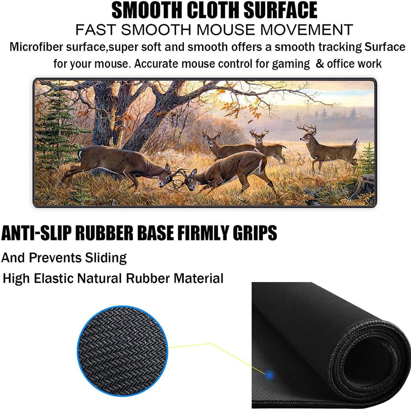 [Australia - AusPower] - Extended Mouse Pad Large Gaming Mouse Pad Computer Keyboard Mouse Mat Non-Slip Rubber Base for Game Players, Office, Study + Cup Coaster ,Animal Deer FD-mouse pad-9 