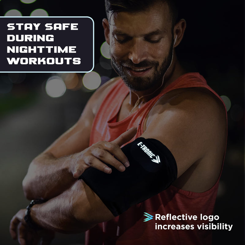 [Australia - AusPower] - E Tronic Edge Phone Holder for Running - Cell Phone Arm Bands with Reflective Logo - Phone Strap Armband Fits iPhone and Android - Use for Running, Walking, Hiking, and Biking - Neon, Small 