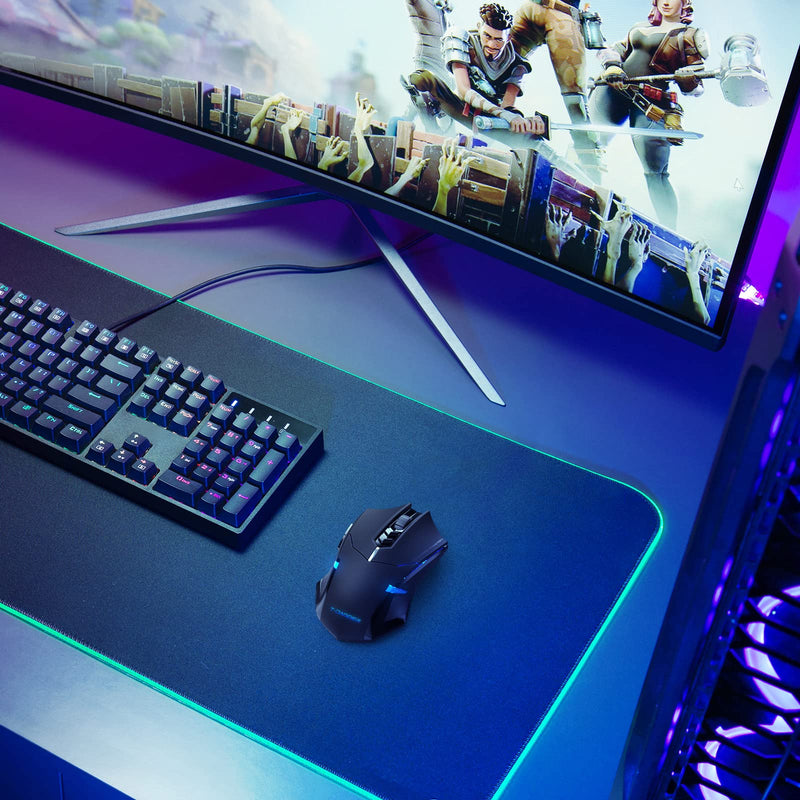 [Australia - AusPower] - Wireless Gaming Mouse- USB Cordless PC Computer Mice with LED Blue Backlit, Ergonomic Silent Gamer Laptop Mouse with 7 Silent Click Buttons, 5 Adjustable DPI Plug & Play for PC, Windows, Mac 