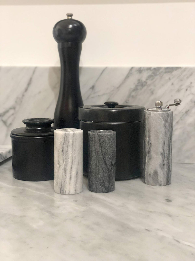 [Australia - AusPower] - Fox Run White and Black Marble Salt and Pepper Shaker Set, Set of 2 White/Black 