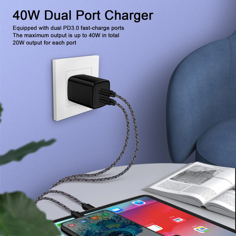 [Australia - AusPower] - Samsung Galaxy A54 5G Super Fast Charger 40W Android Phone Charger for A53 A13 A14 5G A34 S23Ultra S22 Google Pixel 7Pro 7a 7, Cell Phone Chargers Power Adapters Type C Charging USB C Block 2X6FT Cord 