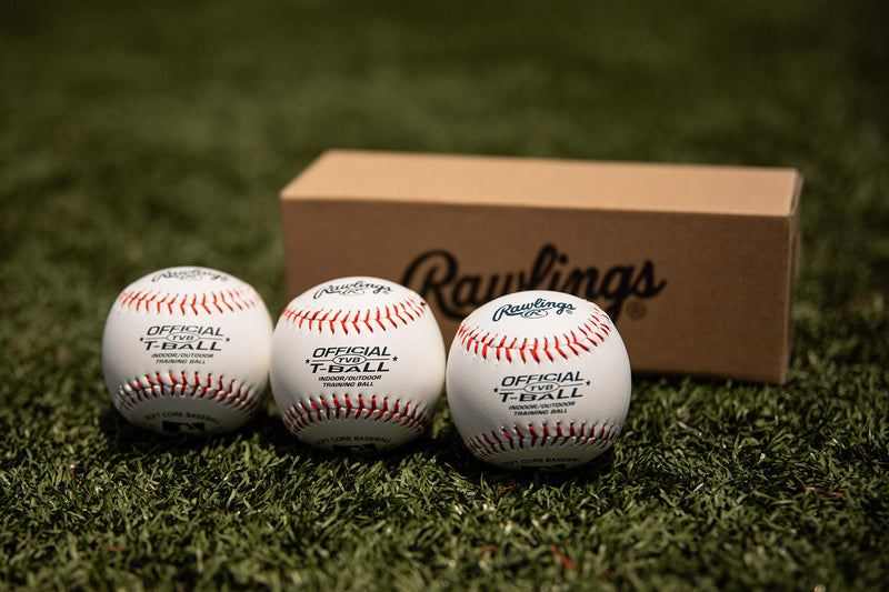 [Australia - AusPower] - Rawlings Youth Tball or Training Baseballs, Box of 3 Tballs, TVBBOX3, White, Official Size 