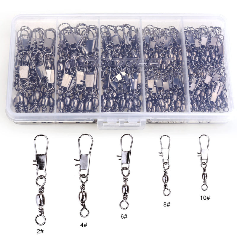 [Australia - AusPower] - MOBOREST 200PCS Barrel Snap Swivel Fishing Accessories, Premium Fishing Gear Equipment with Ball Bearing Swivels Snaps Connector for Quick Connect Fishing Lures 