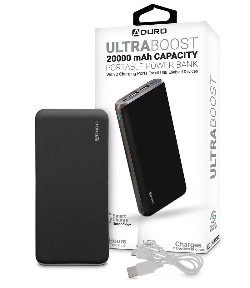 [Australia - AusPower] - Aduro Portable Charger Power Bank 20,000mAh External Battery Pack Dual USB Phone Charger for Cell Phones, iPhone, iPad, Samsung Galaxy, Android, and USB Devices (Black) Black 