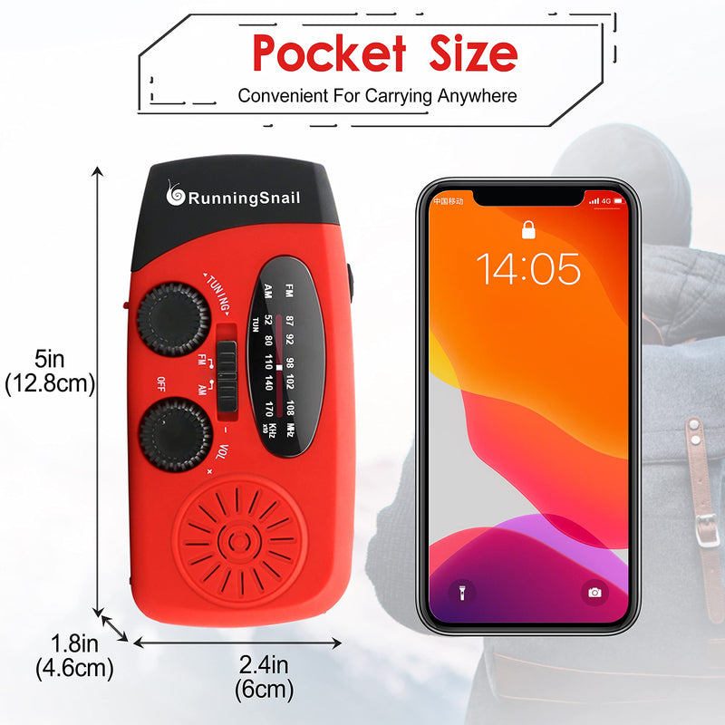 [Australia - AusPower] - RunningSnail Emergency Hand Crank Radio with LED Flashlight for Emergency, AM/FM NOAA Portable Weather Radio with 2000mAh Power Bank Phone Charger, USB Charged & Solar Power for Camping, Emergency Red 