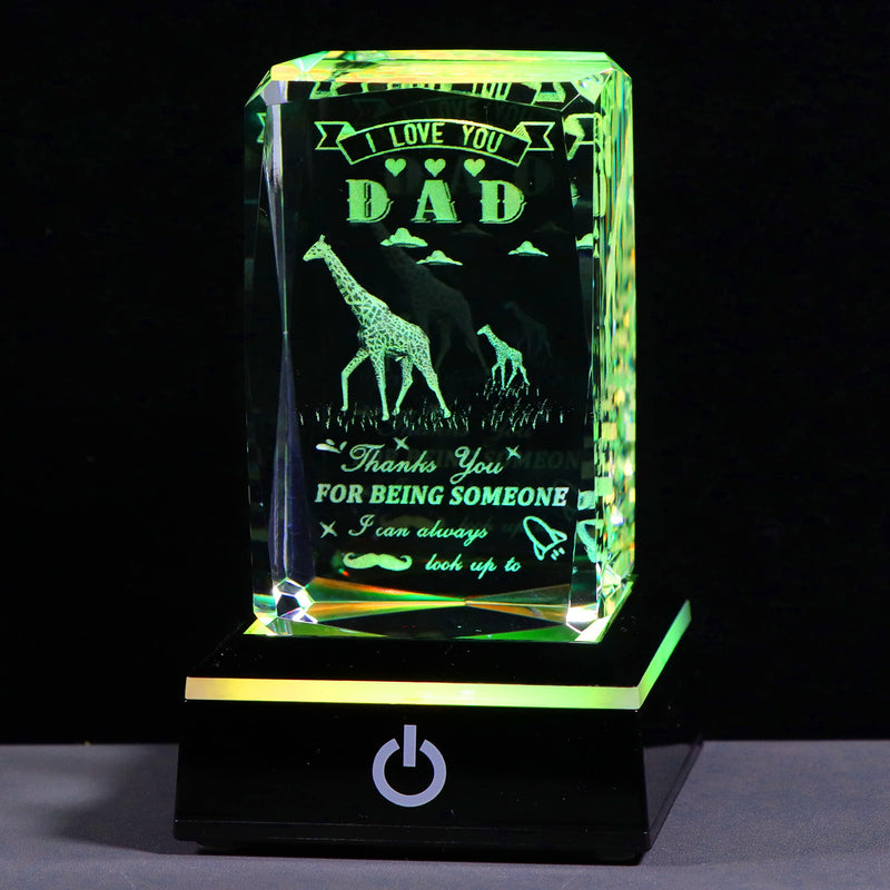 [Australia - AusPower] - Father Day Gifts for Dad from Daughter Son, 3D Crystal Laser Engraved Giraffe Statue Birthday Gifts for Dad Who Wants Nothing, Personalized Best Dad Ever Gifts Funny New Bonus Dad Gifts DAD GIFTS Giraffe with LED Base 
