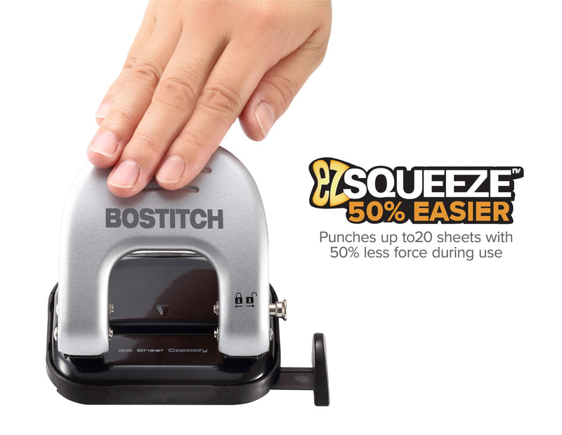 [Australia - AusPower] - Bostitch Office EZ Squeeze Reduced Effort 2-Hole Punch, 20 Sheets, Locking Handle, Silver (2310) 