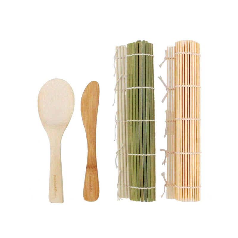 [Australia - AusPower] - BambooMN Sushi Making Kit, Green Bamboo Sushi Roller Mat, Natural Bamboo Sushi Mat, Rice Paddle, Spreader | 100% Bamboo Sushi Rolling Set 1 Set Combo 