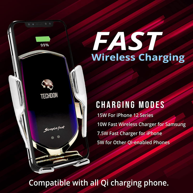 [Australia - AusPower] - Wireless Smart Car Charger, TECHDON 10W Wireless Phone Charger Automatic Sensor Qi Fast Charging Auto-Clamping Car Charger Phone Mount Air Vent Phone Holder 