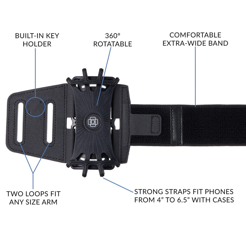 [Australia - AusPower] - Dapper&Doll Cell Phone Armband for Running fits iPhone 11, 11 Pro, 11 Pro Max, X, Xs, Xs Max, Xr, 8, 7, 6, Plus Sizes, Galaxy S10, S9, S8, S7, Plus - Adjustable Elastic Band 360 Rotatable 