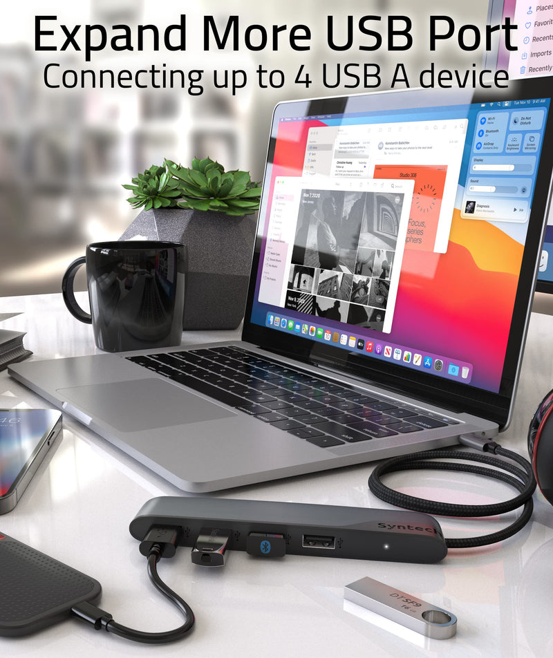 [Australia - AusPower] - USB C to USB Hub 4 Ports with 2ft Extended Cable, Syntech Thunderbolt 3 to USB 3.0 Hub with a USB C to USB Adapter (USB 2.0), Compatible with Thunderbolt 4 MacBook Pro, iPad Pro, iMac, Surface 