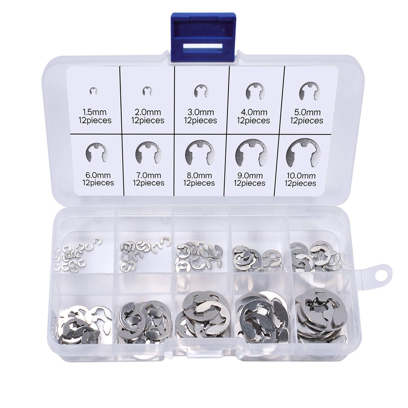 [Australia - AusPower] - Nother 120Pcs 304 Stainless Steel E-Clip Circlip External Retaining Ring 10 Size Assortment Set, 0.4 x 0.2 x 0.1 inches 