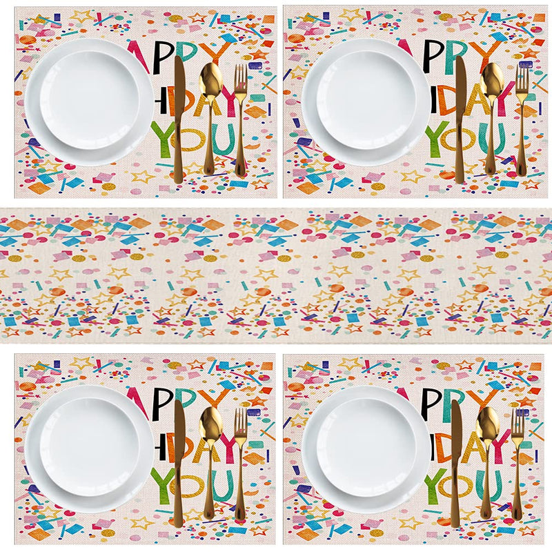 [Australia - AusPower] - Birthday Party Placemats Set of 4,Happy Birthday Table Mats Washable Farmhouse Table Placemat for Dining Table Kitchen Decor 4 PCS 