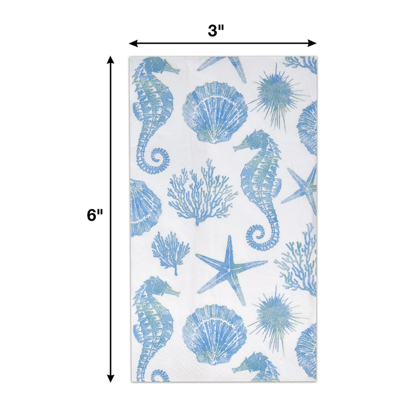 [Australia - AusPower] - 100 Sea Horse Guest Napkins 3 Ply Disposable Paper Tropical Ocean Beach Starfish Shell Teal Seahorse Dinner Hand Napkin for Gym Bathroom Powder Room Wedding Birthday Party Coastal Decorative Towels 