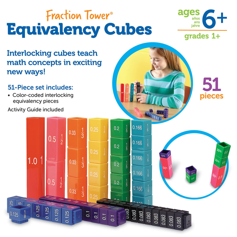 [Australia - AusPower] - Learning Resources Fraction Tower Equivalency Cubes - 51 Pieces, Ages 6+ Math Learning Toys for Kids, Math Classroom and Homeschool Accessories, Fractions Learning for Kids Activity Set 