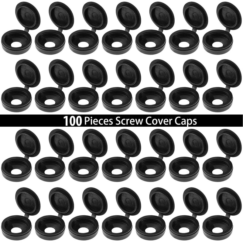 [Australia - AusPower] - 100 Pieces Hinged Screw Cover Caps Plastic Screw Caps Fold Screw Snap Covers Washer Flip Tops (Black,S) S Black 