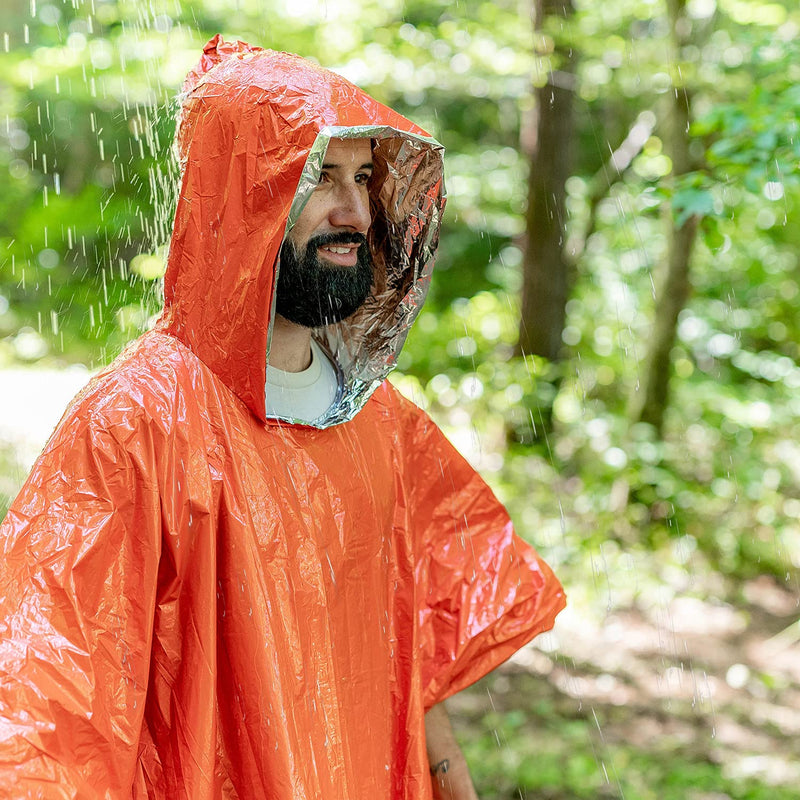 [Australia - AusPower] - ELK Emergency Poncho Features Heat Retention and Mylar Reversible Thermal Raincoat Blanket with Reflective Side for Increased Visibility - Outdoor Camping Survival Gear and Equipment (Orange, 4 Pack) 