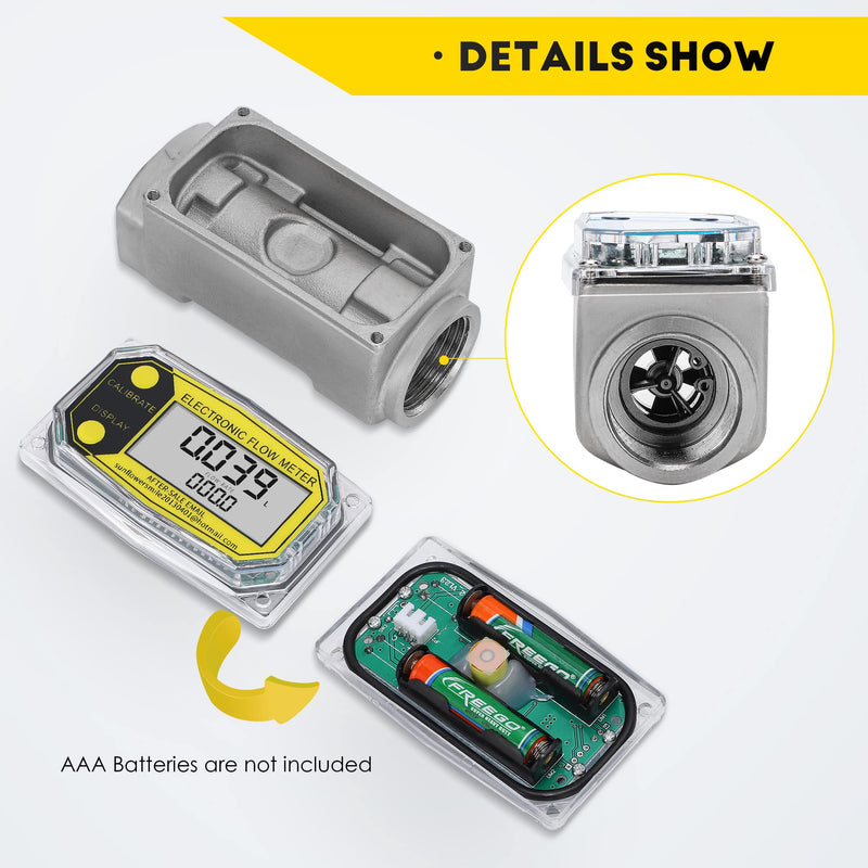 [Australia - AusPower] - CGOLDENWALL 1 inch Turbine Flow Meter Digital Fuel flowmeter for Water, Diesel, Kerosene, 2.65-23GPM/10-90LPM, 1" NPT Thread (1" Flow Meter) 