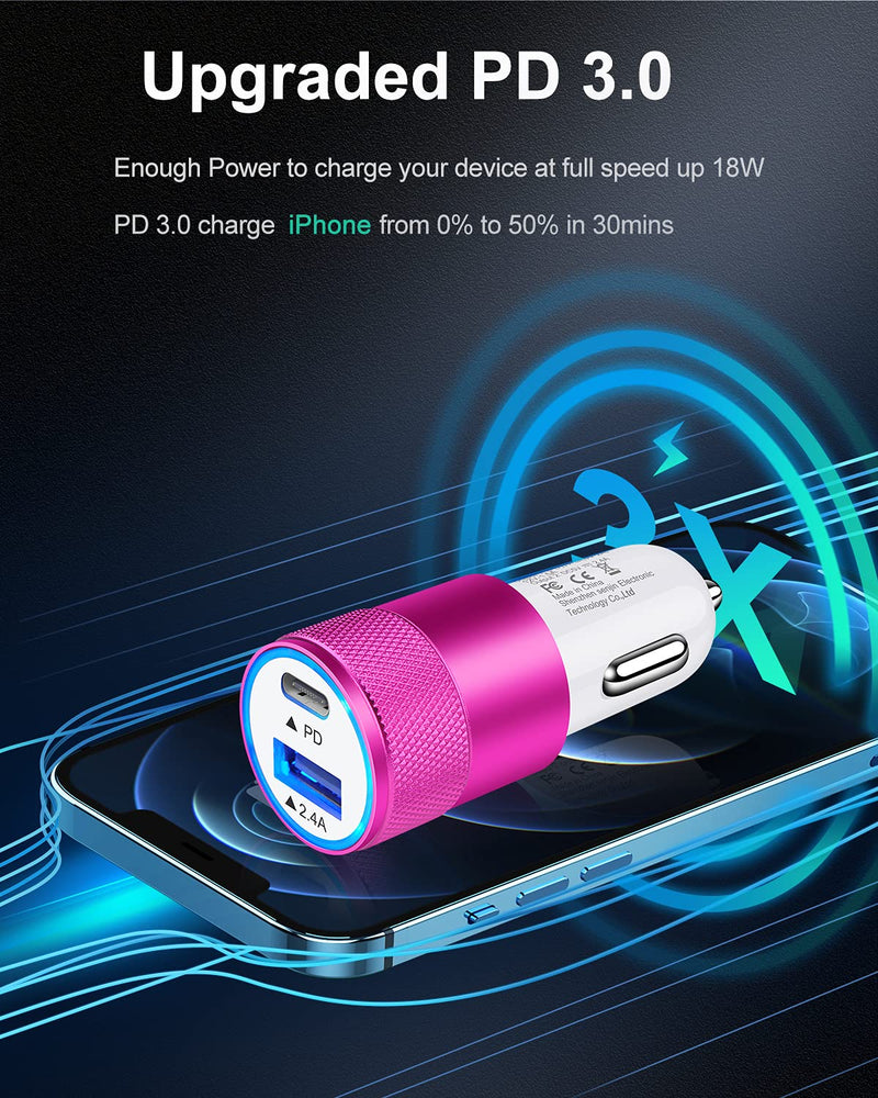 [Australia - AusPower] - 30W USB C Car Charger, [2Pack] 3.0 Fast Charge Dual Port USB Type C and 2.4a USB A Cargador Carro Lighter Adapter for iPhone,Tablet, iPad, Samsung Galaxy, LG, Google Pixel GPS, Z Play Droid, Motorola Rose 