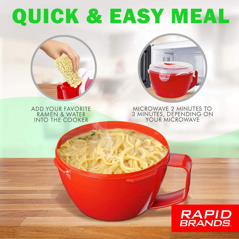 [Australia - AusPower] - Rapid Cup Noodle/Soup Bowl | Microwave Soup & Noodles in Minutes | Perfect for Dorm, Small Kitchen, or Office | Dishwasher-Safe, Microwaveable, & BPA-Free Red 