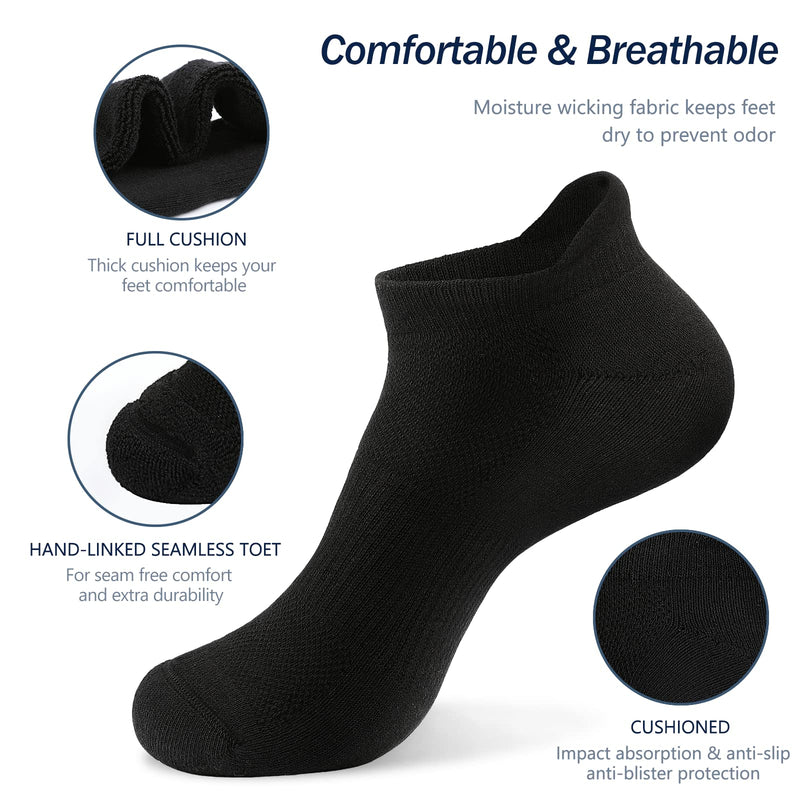 [Australia - AusPower] - unitop Mens Ankle Socks Womens Athletic Low Cut Socks with Cushion Breathable Sports 6 Pairs A6-black-men Medium 
