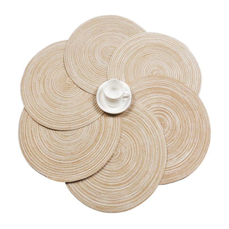 [Australia - AusPower] - SHACOS Round Braided Placemats Set of 6 Washable Round Placemats for Kitchen Table 15 inch Round Table Mats (Beige, 6) Beige 