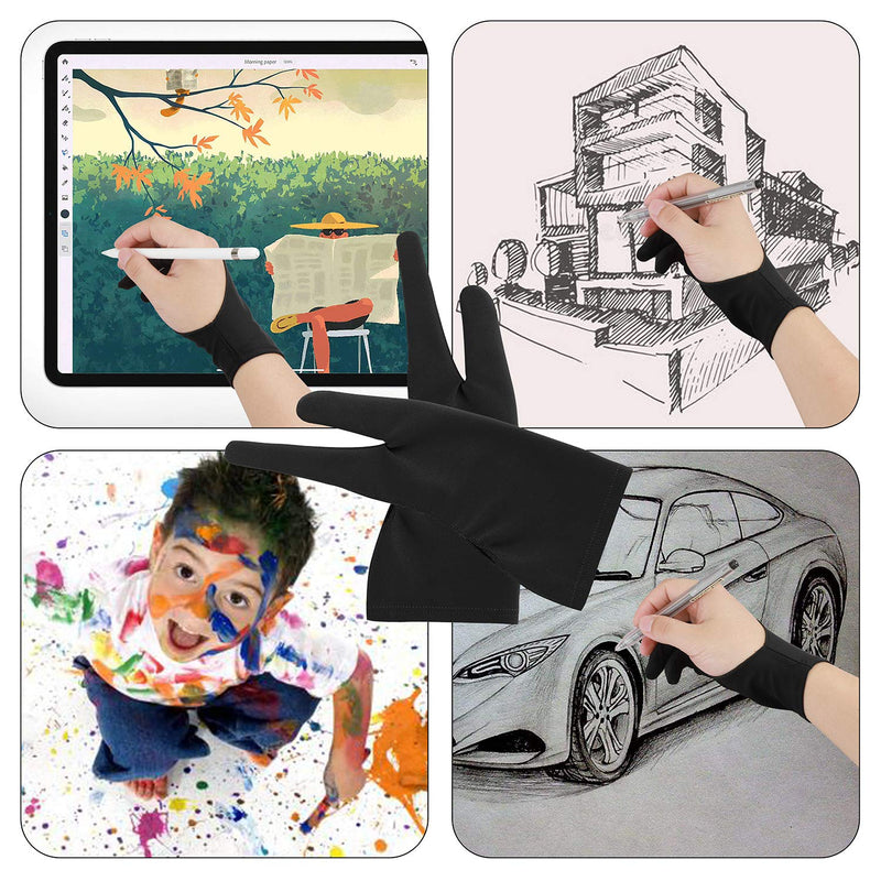 [Australia - AusPower] - Artist Drawing Tablet Gloves Two Finger Graphics Painting Glove Free Size Creative Both Right and Left Hand 4 Pack Black Blue M 