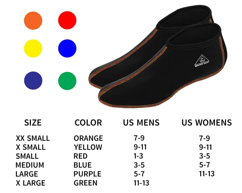 [Australia - AusPower] - Water Gear Fin Socks Large - Dive Socks Great for Scuba Diving and Snorkeling - for Men and Women - Keeps Your Feet Dry orange XX-SMALL MEN'S 1-3 