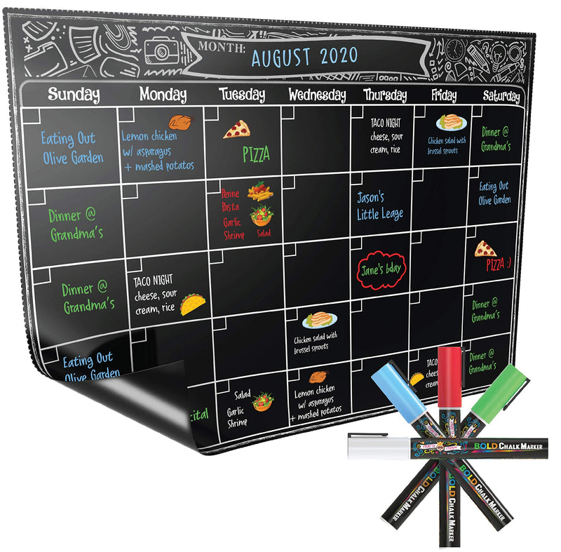 [Australia - AusPower] - Chalky Crown - Magnetic Calendar for Fridge, 12x16 inches Magnetic Dry Erase Calendar - Ideal as Family Calendar and Chores Chart for Kids - Fridge Calendar with 4 Chalk Markers Included Fridge Calendar w/ Markers 