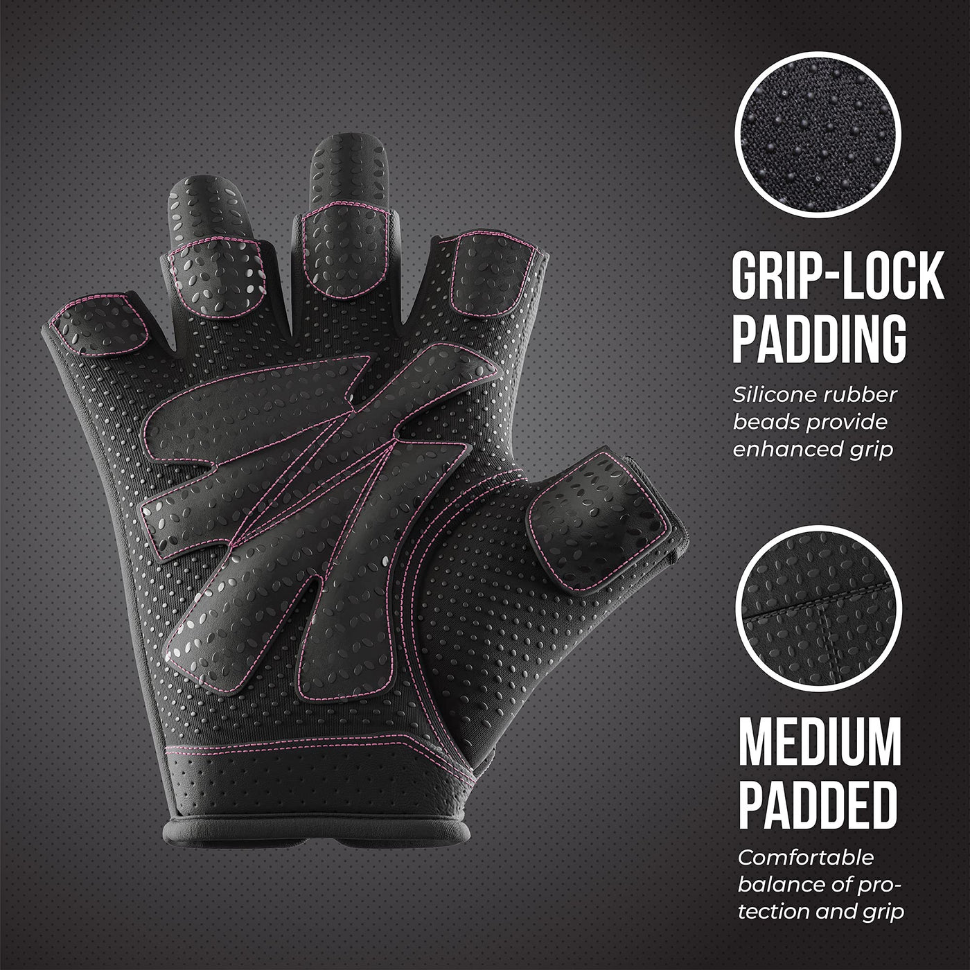Contraband Pink Label 5137 Women's Padded Weight Lifting and Rowing Gloves  w/ Grip-Lock Padding (Pair) - Machine Washable Fingerless Workout Gloves  Designed Specifically for Women Black X-Small