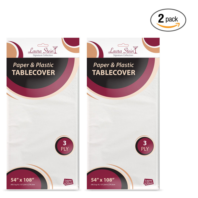 [Australia - AusPower] - Laura Stein Disposable Paper & Plastic White Tablecovers 3 Ply, 54'' x 108'' Pack of 2 