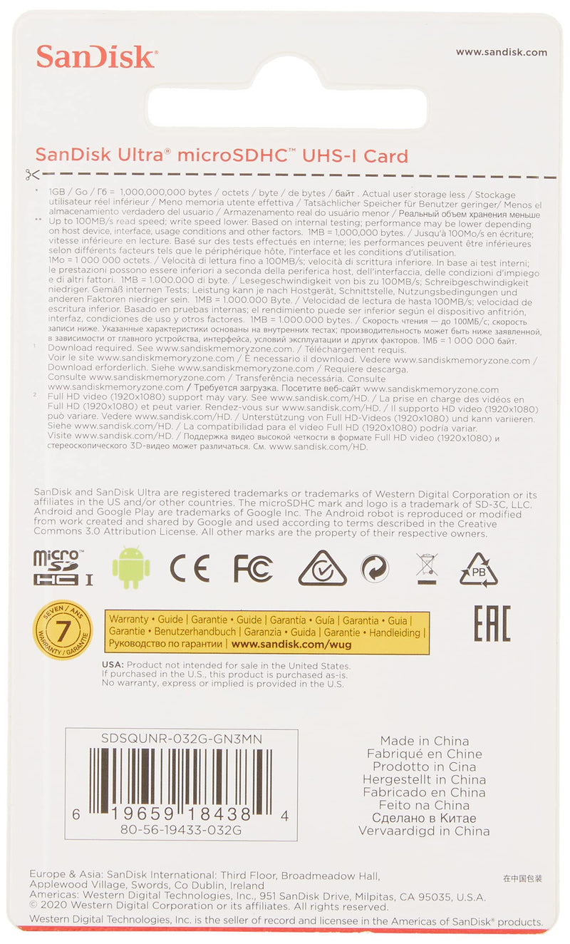 [Australia - AusPower] - SanDisk Ultra microSDHC 32GB 100MB/s Class 10 UHS-I 