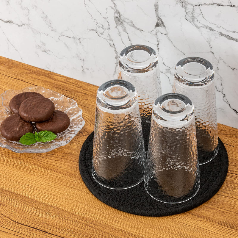 [Australia - AusPower] - Trivets for Hot Pots and Pans 8 inches 2 Pcs, Trivet for Hot Dishes, Hot Pads for Kitchen Table, Cooking Potholder Set, Large Coasters Cotton Mat to Protect Counter (Black) Black 