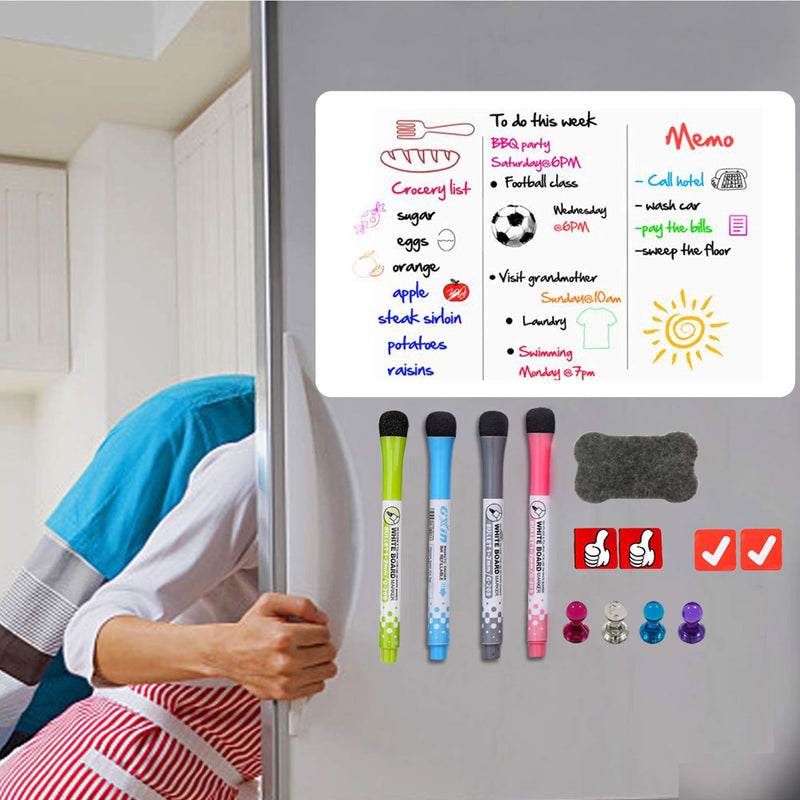 [Australia - AusPower] - VKOPA Magnetic Dry Erase Boards Sheet for Refrigerator Include 4 Marker 4 Mannetic icon 1 Erasers - Kitchen Whiteboard to Do List - Refrigerator Whiteboard Magnetic Whiteboard 17x12 inches White-6 