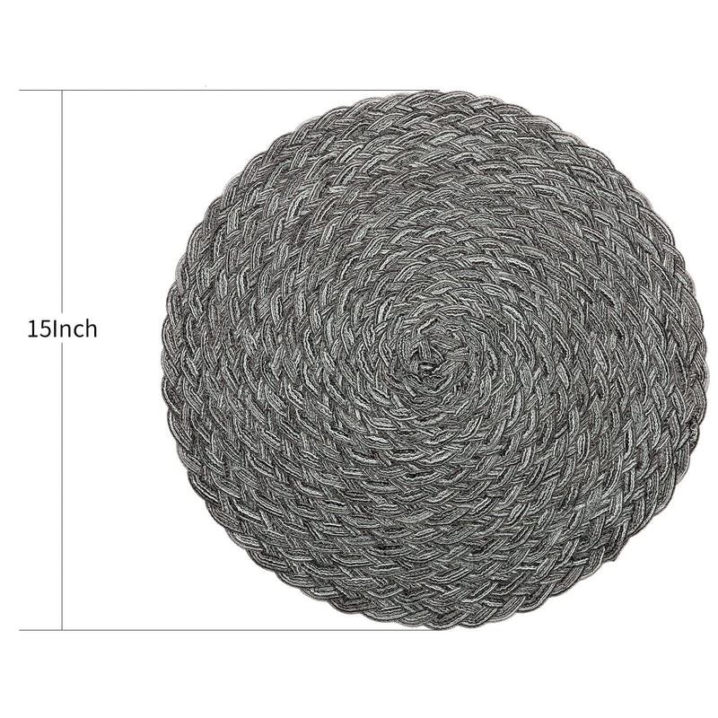 [Australia - AusPower] - Topotdor Round Placemats Heat-Resistant Stain Resistant Anti-Skid Washable Polyproplene Table Mats Placemats (Set of 6, Braided-Gray) set of 6 