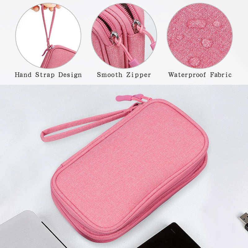 [Australia - AusPower] - Skycase Travel Cable Organizer,Electronics Accessories Cases, All-in-One Storage Bag,[Waterproof] Accessories Carry Bag for USB Data Cable,Earphone Wire,Power Bank, Phone,Pink Pink Double Layer-M 
