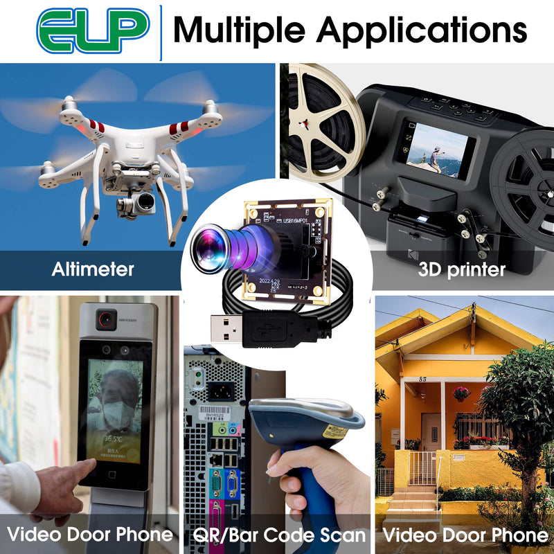 [Australia - AusPower] - ELP 16MP Wide Angle USB Camera Module with 170degree Fisheye Lens for Raspberry Pi and Computer 4K Mini UVC USB2.0 Video Webcam Board Industrial PC Lightburn Camera IMX298 USB with Camera for Laptop 