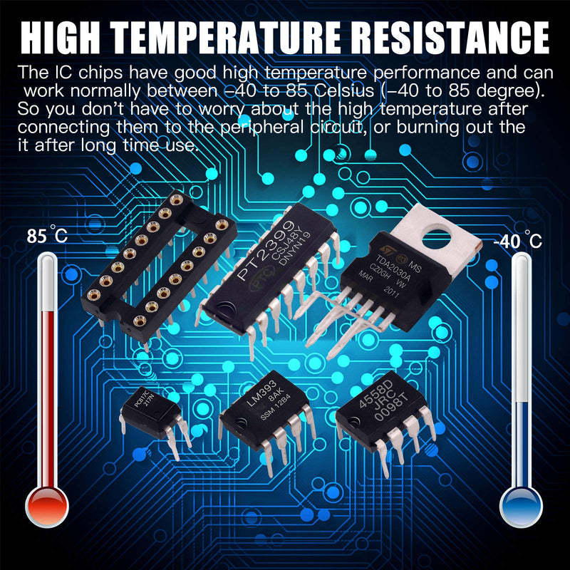 [Australia - AusPower] - Glarks 63Pcs IC Chip Assortment Include LM358, LM324, LM386, JRC4558, ICL7660, LM393, LM339, NE5532, NE555, PC817, TDA2030, TDA2822, PT2399, UC3842, UC3843, ULN2003, ULN2803 and 8/14/16/18 Pin DIP IC 