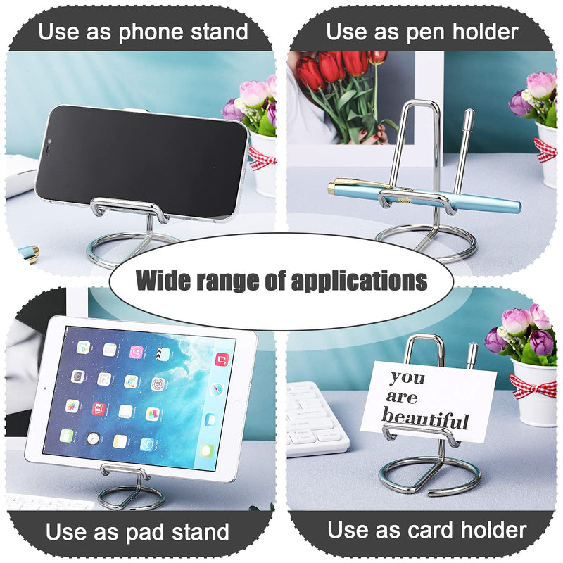 [Australia - AusPower] - 2 Pieces Metal Business Card Holder for Desk, Cell Phone Stand, Elegant Line Business Card Display Holder Stand, Office Desktop Business Name Card Organizer (Silver) Silver 