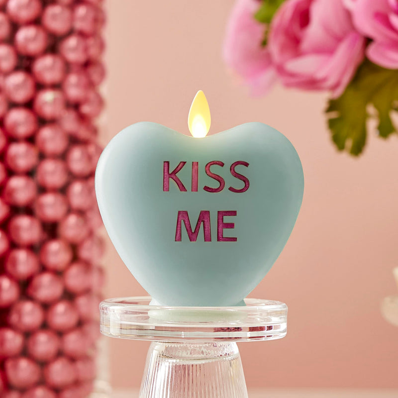 [Australia - AusPower] - Luminara - Fresh Mint Flameless Candle Candy Heart - KISS ME- Conversation Heart LED Candle 3.5" x 4.5" Valentine's Day Collection 