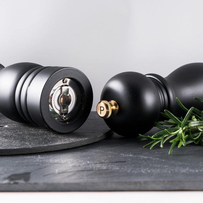 [Australia - AusPower] - Wooden Pepper Mill or Salt Mill, BILL.F 7 Inch Wood Salt and Pepper Grinder Set of 2 With a Adjustable Ceramic Rotor and Easily Refillable Black 