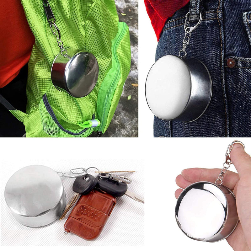 [Australia - AusPower] - 3PCS Collapsible Travel Cups For Dishes & Utensils , Stainless Steel Folding Camping Cup With Lids - 2.5 oz , 4.7 oz , 8.2 oz , Expandable Portable Reusable Drinking Mug For Survival , Hiking , Picnic 