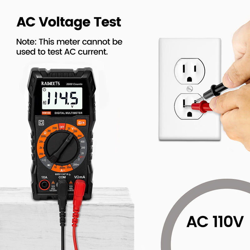 [Australia - AusPower] - KAIWEETS Digital Multimeter with Case, DC AC Voltmeter, Ohm Volt Amp Test Meter and Continuity Test Diode Voltage Tester for Household Outlet, Automotive Battery Test (Anti-Burn with Double Fuses) 