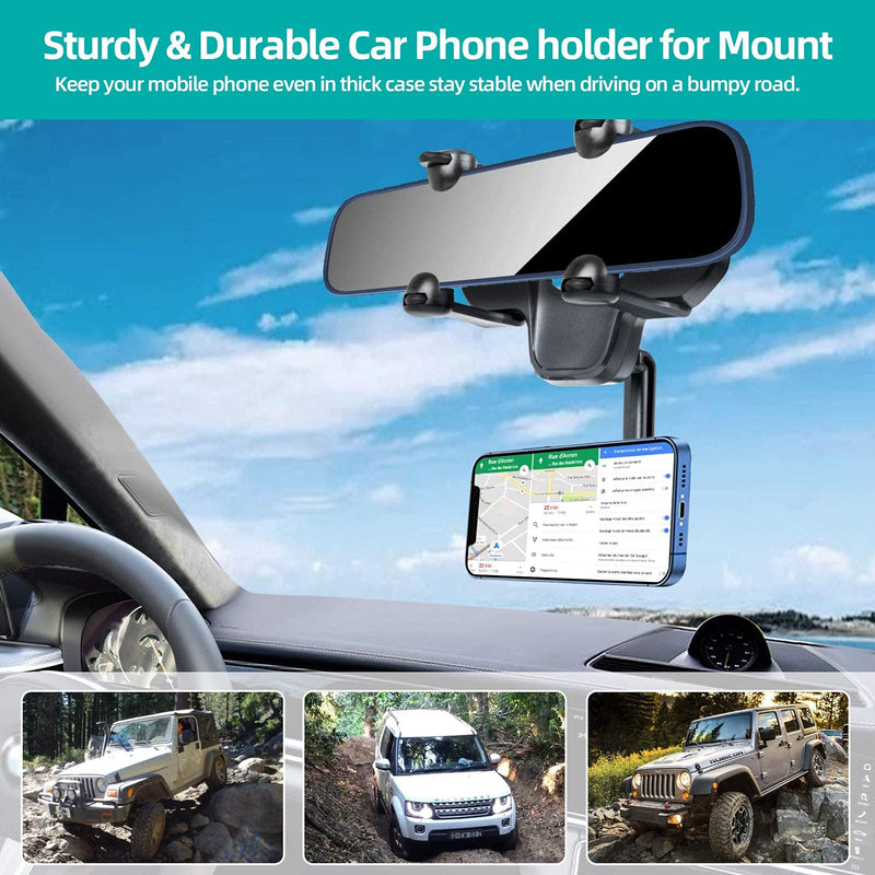 [Australia - AusPower] - Rearview Mirror Phone Mount, WUZMINR 360° Swivel Cell Phone Car Mount,Multimedia Devices,GPS Units,Snap-On Mobile Phone Holder ,Car Phone Mount Clip Suitable for 3.5-7 Inch Mobile Phones. 