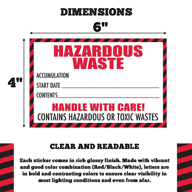 [Australia - AusPower] - Hazardous Waste Label with Handle with Care, 4"x6", 25 Pack, Red and White Label, Contains Hazardous Or Toxic Wastes Warning,Self-Adhesive 