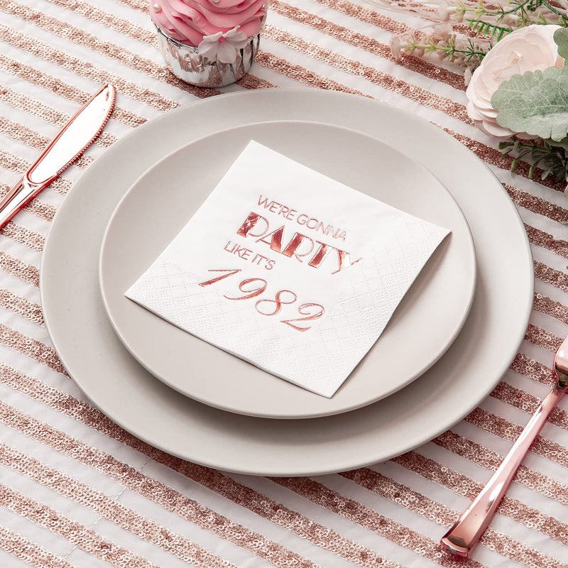 [Australia - AusPower] - Crisky 40th Birthday Cocktail Napkins Rose Gold for Women 40th Birthday Party Decorations for Cake Dessert Berverage Table, 40th Birthday Party Supplies,50 Pcs Disposable Napkins, 3-Ply 